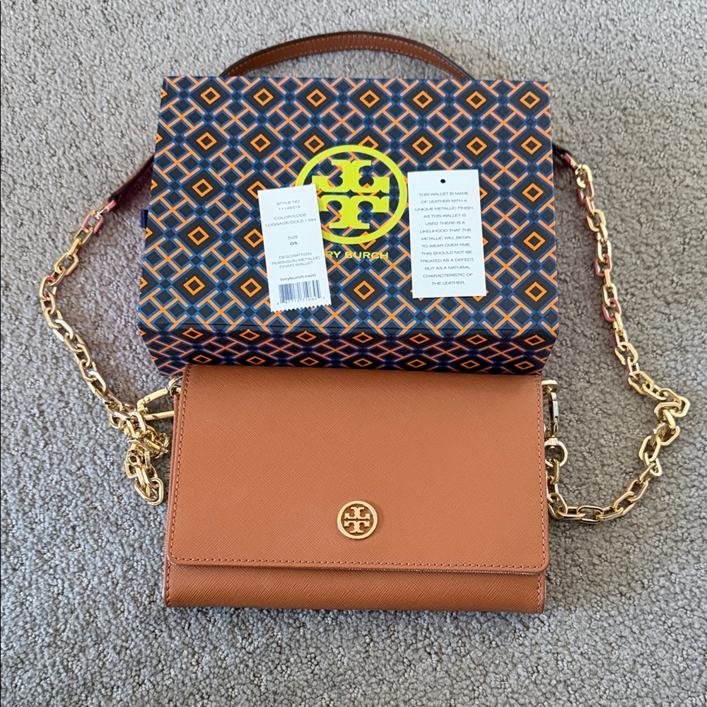 Tory Burch Orange Crossbody Bag with Gold Chain